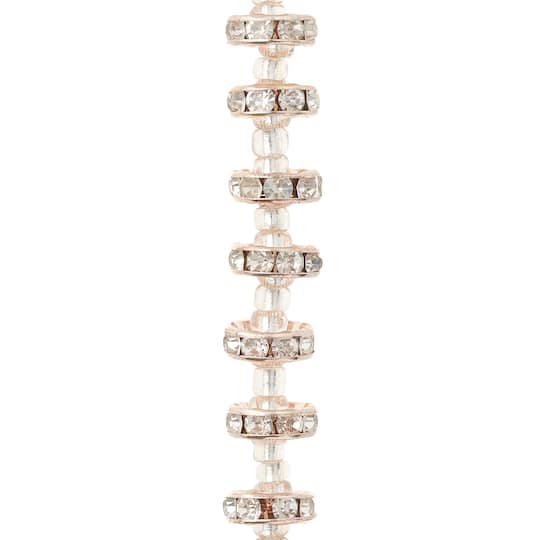 12 Pack: Rose Gold Rhinestone Studded Rondel Beads, 10mm by Bead Landing™